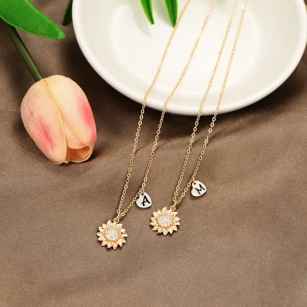 TINGN Sunflower Necklace for Women Girls 14k Gold Plated Initial