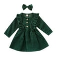 thumbnail image 1 of Vestido Para Niñas, Ropa Para Niñas Pequeñas, Vestido De Botón Con Volantes Sólidos Para Niños Pequeños, Vestido De Princesa, Diadema, Conjuntos Verdes Odeerbi LM103-1007, 1 of 9