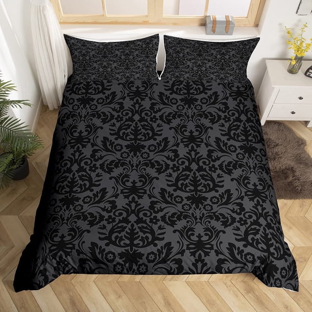 Juego de cama Damasco Negro Antiguo Victoriano Barroco Funda Nórdica King Gótico