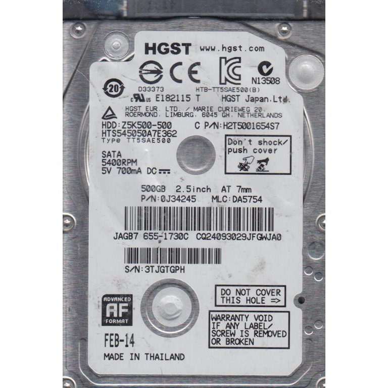hts545050?a7e362、PN 0j34245、MLC da5754、Hitachi 500?GB SATA 2.5ハードドライブ HTS545050A7E362, PN 0J34245, MLC DA5754, Hitachi 500GB SATA 2.5