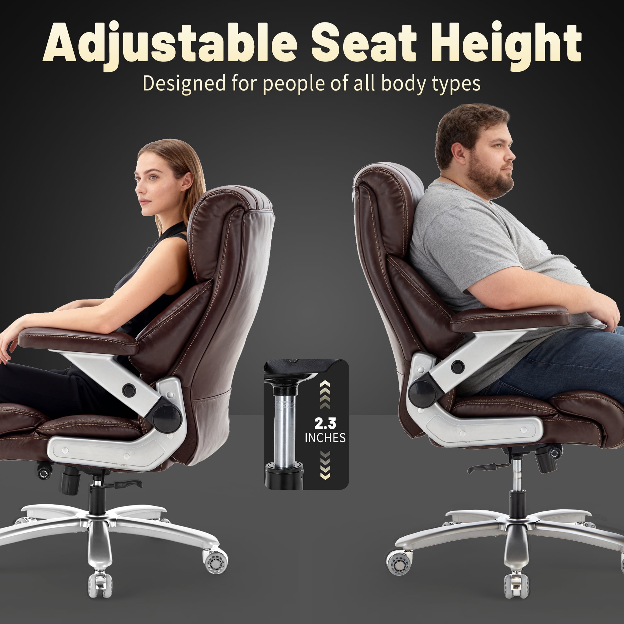 800lbs Executive Chairs with 5D Flip Arms, Heavy Duty Office Chair with Adjustable Lumbar Support, Big and Tall chair with Quiet Rubber Wheel and Extra Wide seat