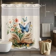 thumbnail image 2 of No Hook Shower Curtain with Snap in Liner, Flower Butterfly Book on Vintage Linen Waterproof Fabric Bathroom Curtain Mesh Top Window, Spring Botanical Shower Curtains 72x72in, 2 of 9