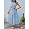 thumbnail image 5 of Women'S Ruffle Sleeve Stand Collar Maxi Dress A-Line Hem Ruffled Summer Casual Belted Dress Light Blue S, 5 of 8