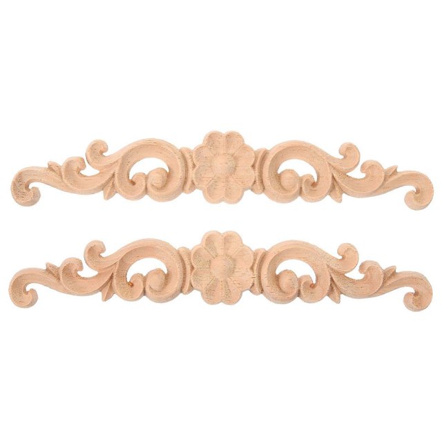 2pcs Wood Carving Sticky Flower Delicate Door Head Carving Flowers Creative Solid Wood Applique for Furniture Cabinet Door Decors Size 1