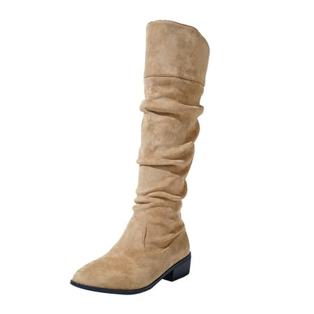 

Winter Chelsea Boots for Women Ladies Fashion Retro Solid Color Pleated Suede Pointed Thick Heeled Boots Knee High Boots(Size:7.5)