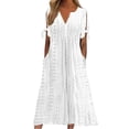 thumbnail image 2 of ZEHJUHAN Women's V-Neck Maxi Dress Short Sleeve Lace Flowy Beach Sundress for Summer Special Occasions White，S, 2 of 14