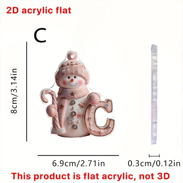 Uuiauoio 26 English Letter Christmas Ornament Set 2D Acrylic Tree Decor Car Rearview Mirror Hanging Alphabet Pendant Party Supplies,Pink Letter Snowman,Family Ornament