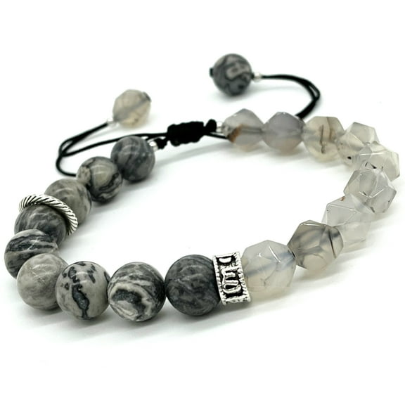 ARTSY Crafts Macrame Shamballa Wrapped Bracelet, Natural Gemstone Bracelets for Men - 10mm Grey Map