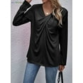 thumbnail image 5 of BadPiggies Womens V Neck Long Sleeve Cross Knot Casual T Shirts Solid Tunic Tops Blouses (XL, Black), 5 of 5