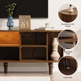 thumbnail image 5 of 55" Modern TV Stand with Power Outlet, Entertainment Center with Sliding Tambour Door and Adjustable Shelves , LED Media Console for Living Room Bedroom, Walnut Brown, 5 of 11