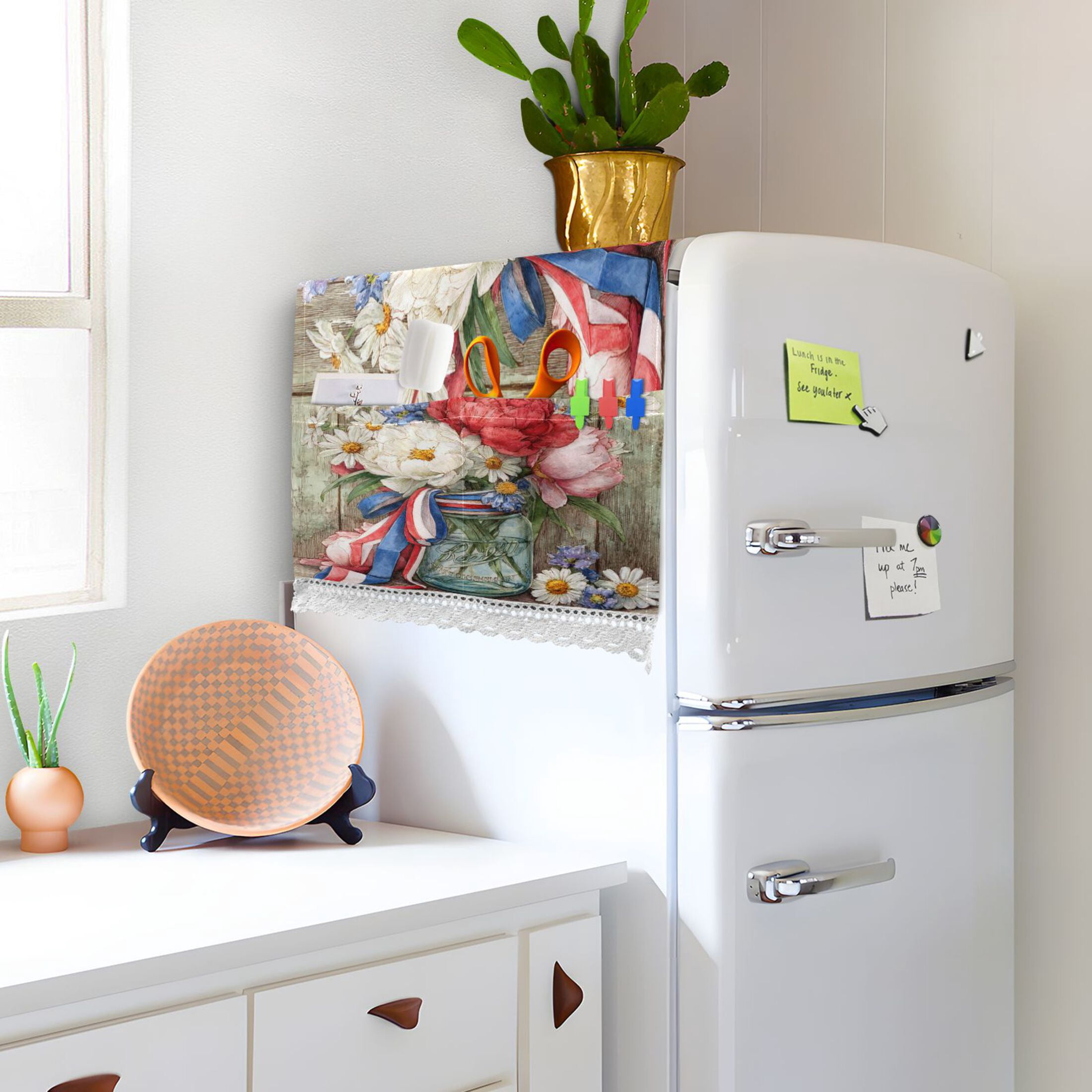 Wobogo Patriotic Floral Washing Machine Cover Dustproof Washer Dryer Cover Waterproof Laundry Room Decorative Protector