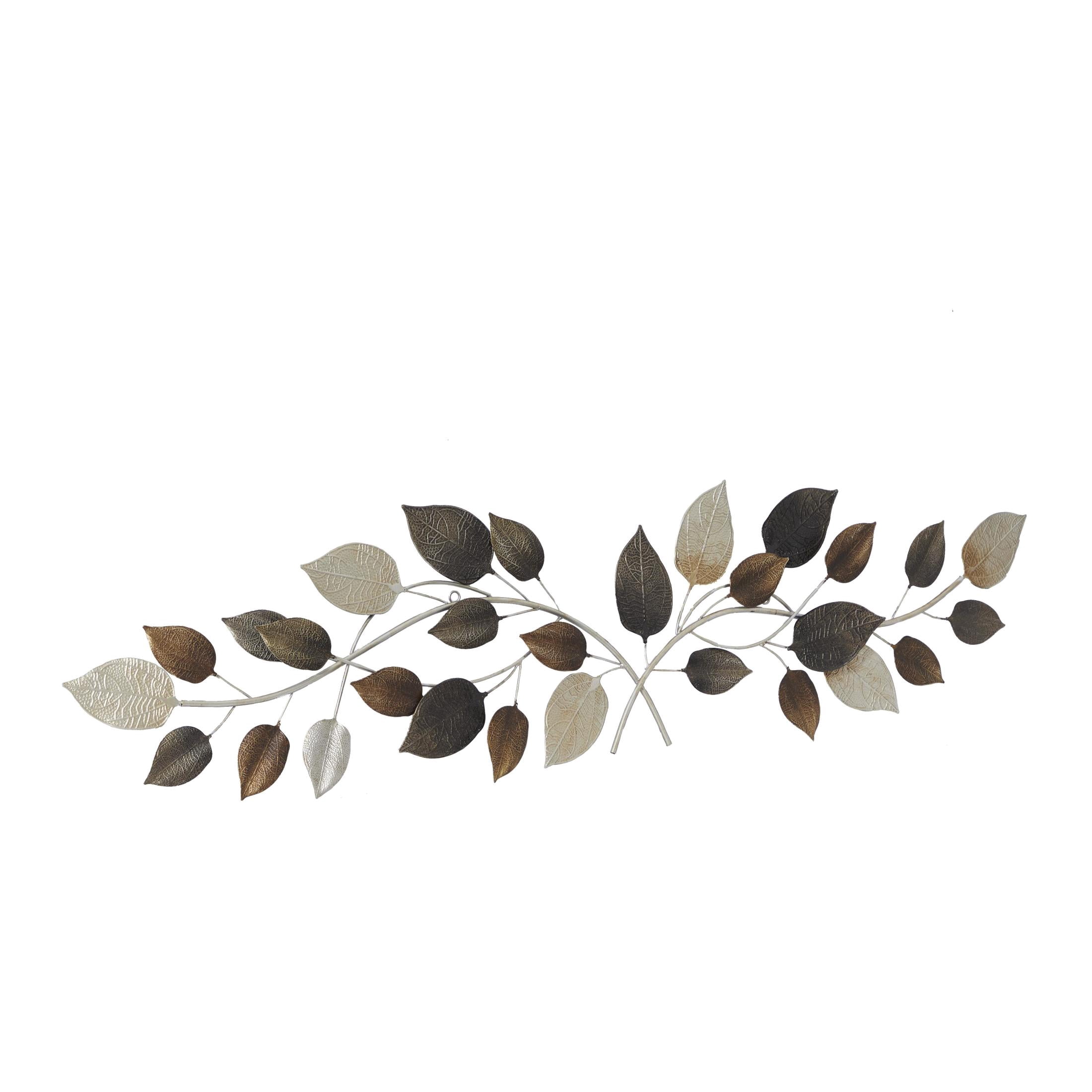 DecMode Timeless and Traditional Metal Leaves Wall Décor in Brown, 50"L x 15"H,