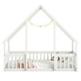 thumbnail image 5 of URTR Twin Size Montessori House Floor Bed with Fence Rails, Solid Wood Twin House Bed Frame for Bedroom, Playhouse, White, 5 of 9