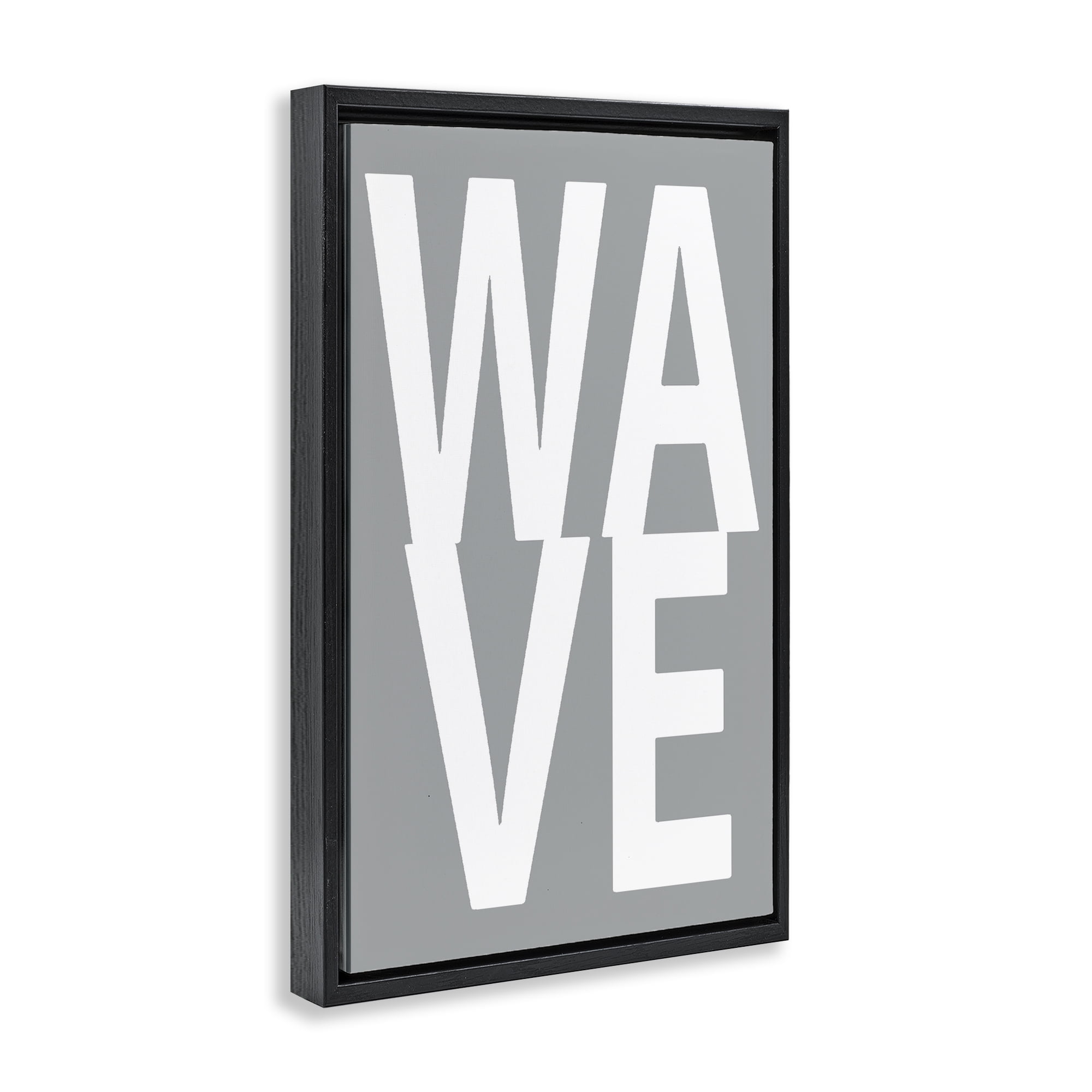 Stupell Industries Wave Word on Grey Typography Painting Black Floater Framed Art Print Wall Art, 21 x 31