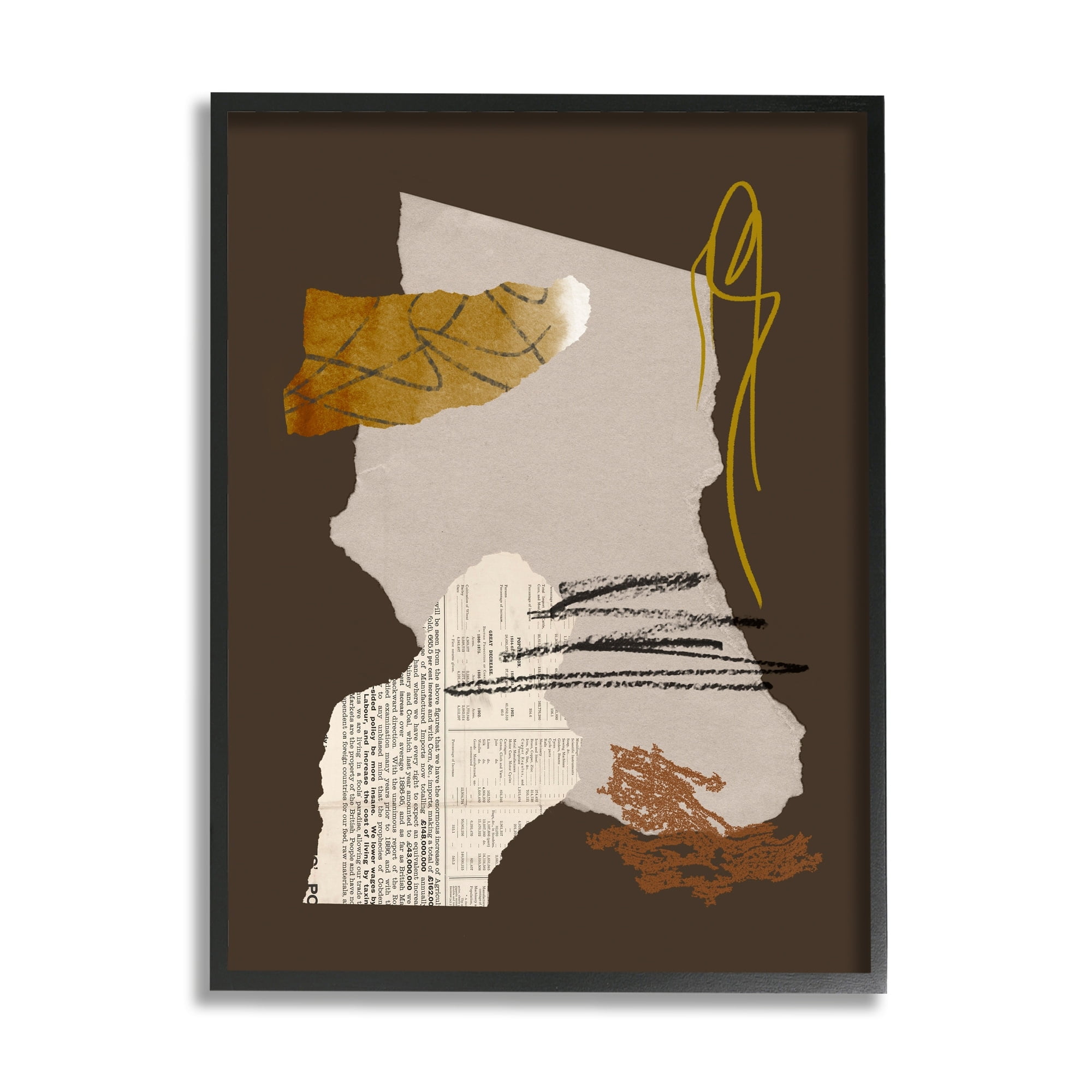 Stupell Industries Modern Collaged Shapes Abstract Layered Scribble Lines Graphic Art Gray Framed Art Print Wall Art, Design by Melissa Wang