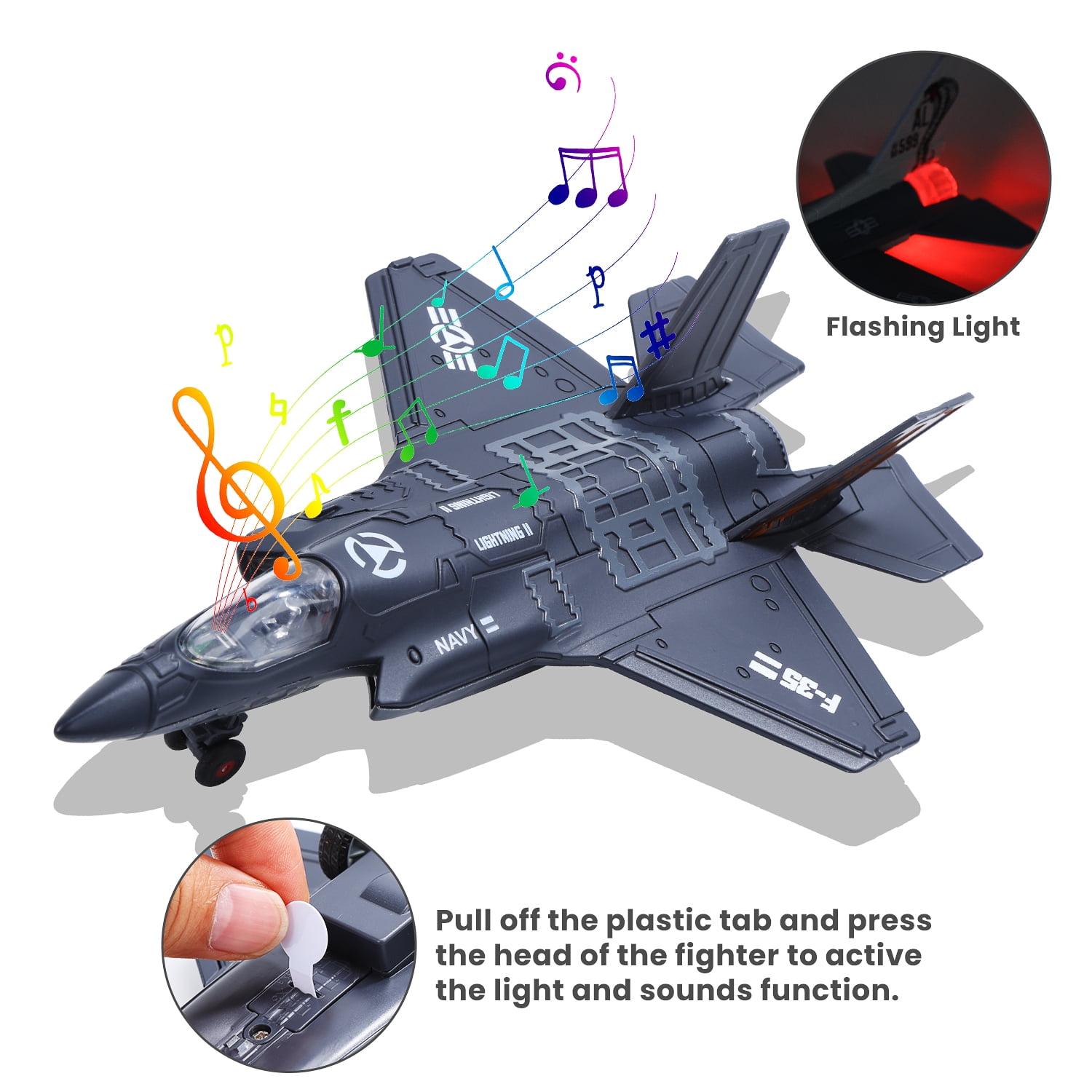 Double Fighter Jet Toy, F35 & F16 Diecast Planes with Lights & Sounds, Pull Back Military Airplane Toy Models, Great Gift for Toddler,Kids, Boys
