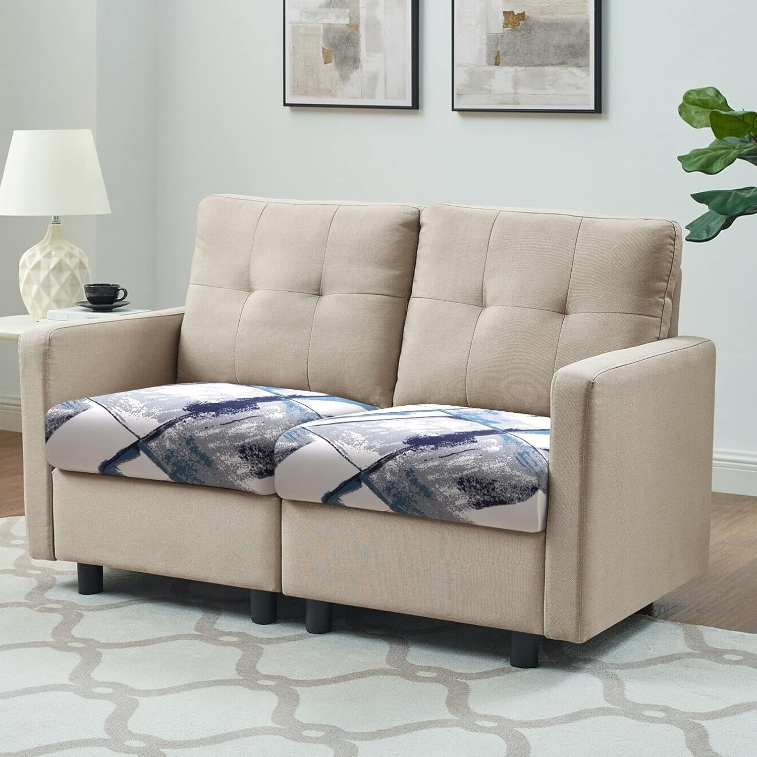 Sofa Cushion Covers, Stretch Printed Seat Cushion Cover Couch Seat Slipcovers Washable Furniture Protector for Armchair Loveseat Sofa