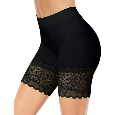 GZhLonKiMa 1-3 Pack Lace Slip Shorts for Under Dresses Women  Seamless Anti Chafing Shorts Lace Bloomers Shorts Panties Leggings