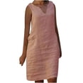 thumbnail image 2 of HKEJIAOI Cadeau de la Saint-Valentin Liquidation Robes Décontractées pour Femmes Mode Femmes Grande Taille Décontractée Col en V Couleur Unie Sans Manches Robe en Lin Rose, 2 of 8