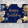 thumbnail image 2 of 7x5ft Happy Birthday Backdrop Navy Blue Background Gold Stars Blue White Stripe Balloons Photography Background Birthday Party Decorations Cake Table, 2 of 4