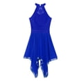 thumbnail image 5 of JanJean Women Sequin Lyrical Dance Dress Halter Backless Leotard Asymmetrical Hem Flowy Mesh Skirt Royal_Blue L, 5 of 7