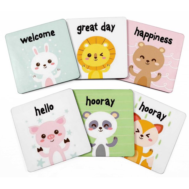 Inkdotpot Set of 6 Drink Coasters Easy Clean 4-Zoll SquareCoastersCork Base-Reusable- Baby Animals