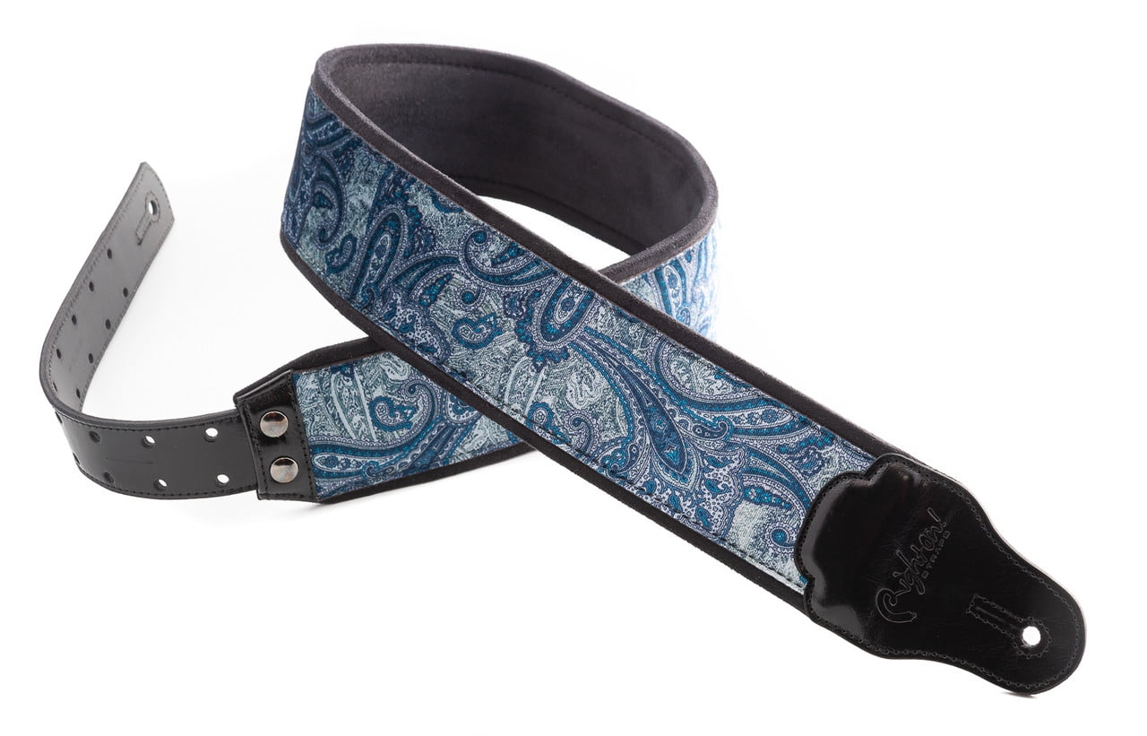RightOn! Straps Paisley Velvet-70 Wide Genuine Leather Guitar Strap BLUE