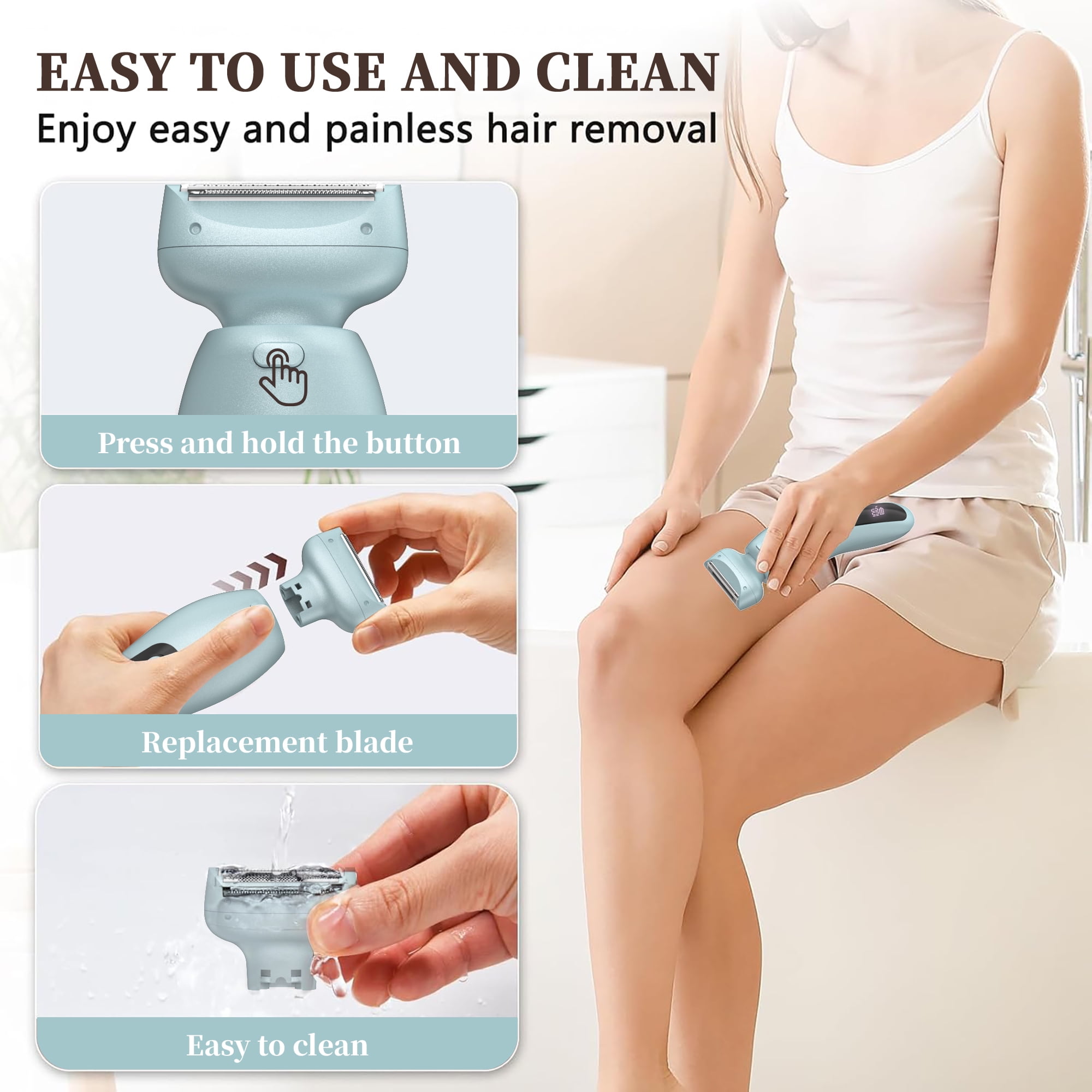Women Electric Razor, 2 in 1 Electric Shaver for Women, LED Light, Digital Display, Low Noise, Wet Dry Use for Bikini Hair Removal Underarm Public Hairs Legs