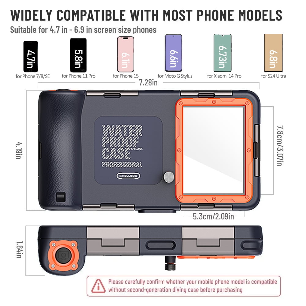 Shellbox 50ft Professional Waterproof Diving Housing for iPhone Samsung Universal Snorkeling Scuba Underwater Smartphones Protective Case for Outdoor Swimming Surfing Drifting with Lanyard(Orange)