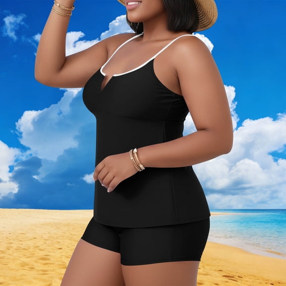 Plus Size Tankini Swimsuits for Women Bathing Suits Top Ruched Two Piece Keyhole V Neck Swim Suits