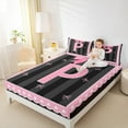 thumbnail image 4 of Manfei Monogrammed P Sheet Set Twin,Ribbon Bowknot Bedding Sets Twin Size,Pink Black Twin Sheet Sets,Microfiber Room Decorative,3-Piece, 4 of 7