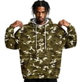 thumbnail image 2 of FENGYOU Mens Fleece Lined Pullover Hoodie Long Sleeve Hooded Sweatshirt Relaxed Fit Camo Print Casual Streetwear Top Army Green L, 2 of 7