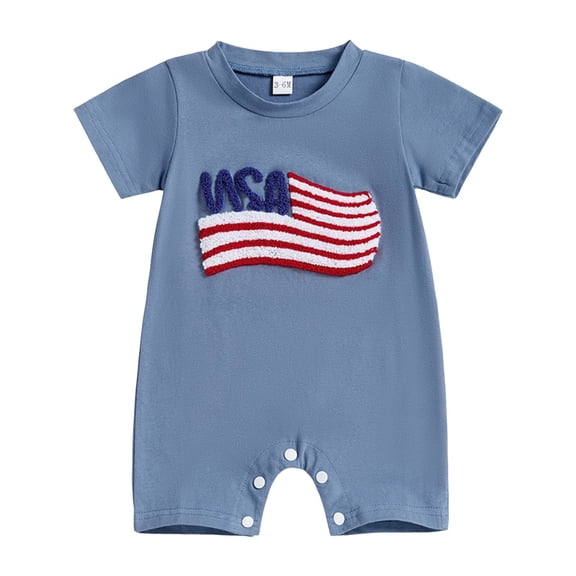 Emitonse Baby Boy Romper,Newborn Baby Boy 4th Of July Outfit Flag Rompers Jumpsuit Playsuit Baby Boy Summer Outfit Blue,Size 6-12 Months