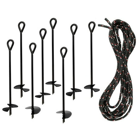 

Ashman Black Ground Anchor Metal (8 Pack) 15 inches in Length and 10MM Thick in Diameter with 65 Feet of Rope