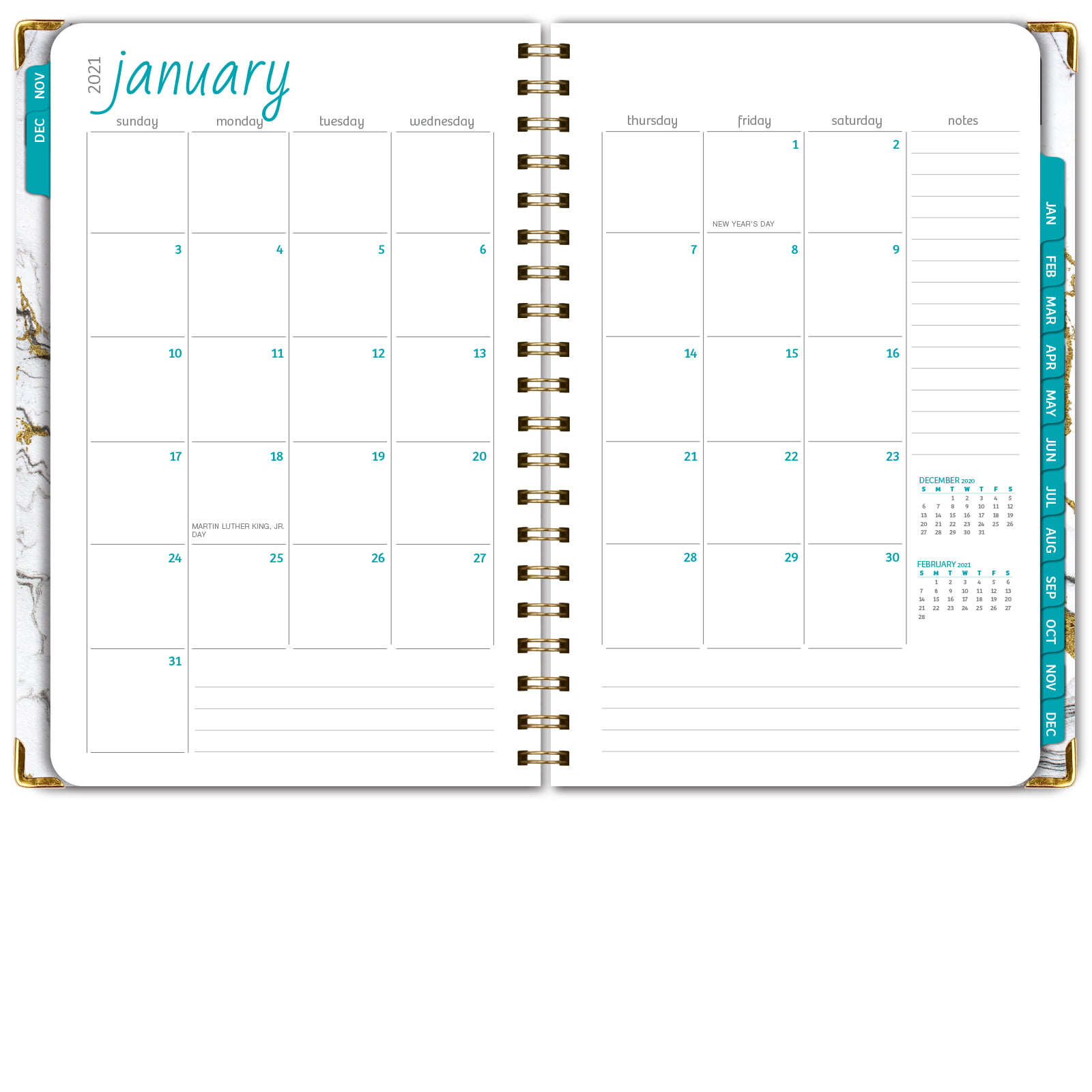 November 2018 Through December 2019 5.5x8 Daily Weekly Monthly Planner Yearly Agenda Green Waves Bonus Bookmark HARDCOVER Calendar Year 2019 Planner: Pocket Folder and Sticky Note Set 