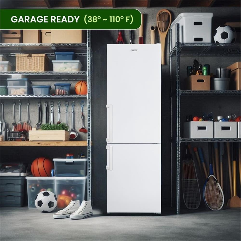 Pemberly Row 12cf No Frost Bottom Freezer Refrigerator Wine Rack in White