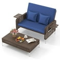 thumbnail image 2 of Costway 2 PCS Wicker Loveseat & Storage Ottoman with  4-Level Backrest & Soft Cushion Navy, 2 of 10