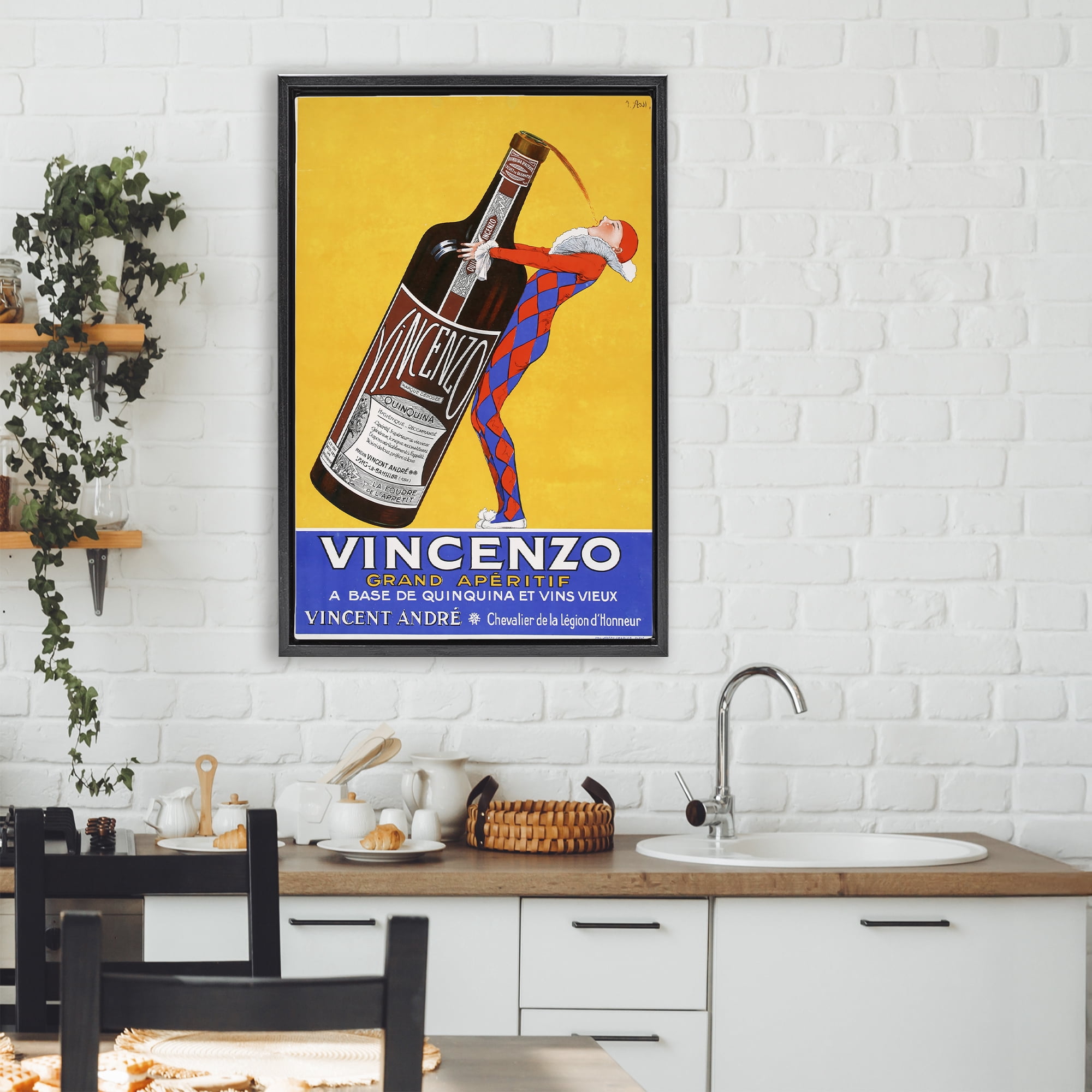 Stupell Industries Vincenzo Vintage Wine Black Framed Floater Canvas Wall Art, design by Vintage Posters