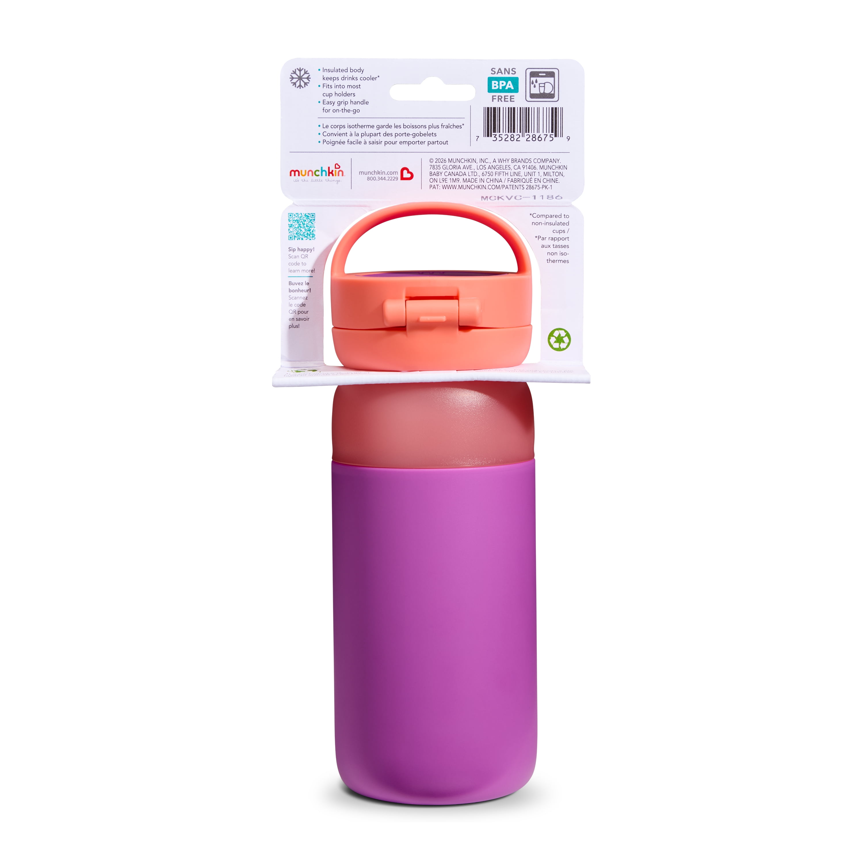 Munchkin Stay Cool Insulated Spill-proof Water Bottle for Kids - Purple, 12oz