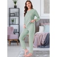 thumbnail image 2 of DARING DIVA Women's Cotton Ribbed Pullover V-neck Tops with Bottoms Pajama Sets L Green, 2 of 7