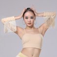 thumbnail image 2 of Lispipm Women's Retro Long Opera Pageant Gloves 1920s Fringe Fingerless Elbow Glove for Costume Party Wedding Arm Sleeves Beige, 2 of 6