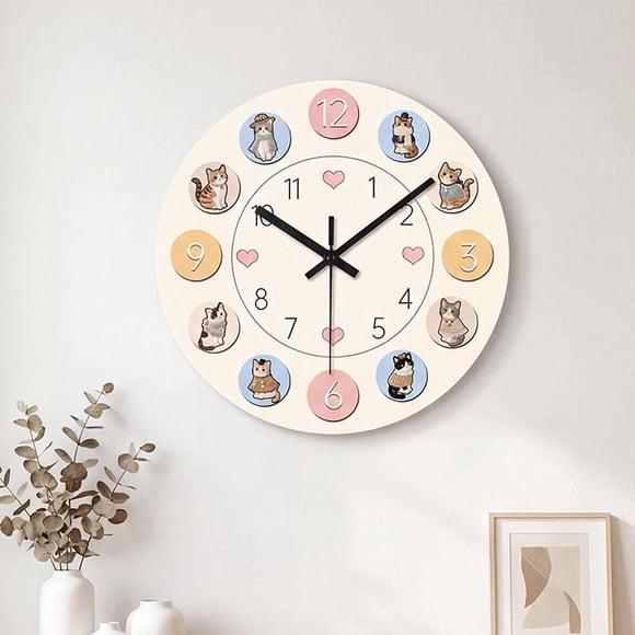 twisto Cat Wall Hanging Clock Decorative Clock, Silent, Acrylic, Round Stylish Cute Wall Ornament for Living Room Bedroom Home Decor 20cm