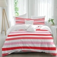 thumbnail image 2 of Red Pink Striped Bedding 3 Piece Duvet Cover Set Full Size, Farmhouse Stripes Simple Art Soft Microfiber Comforter Cover with Zipper Closure & Pillowcases, Wrinkle & FadeResistant Quilt Cover, 2 of 9