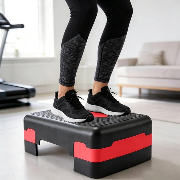 Adjustable Aerobic Stepper, 3 Height Levels Exercise Step Platform for Home Gym, Non-Slip Step Workout Trainer for Cardio Fitness(red)