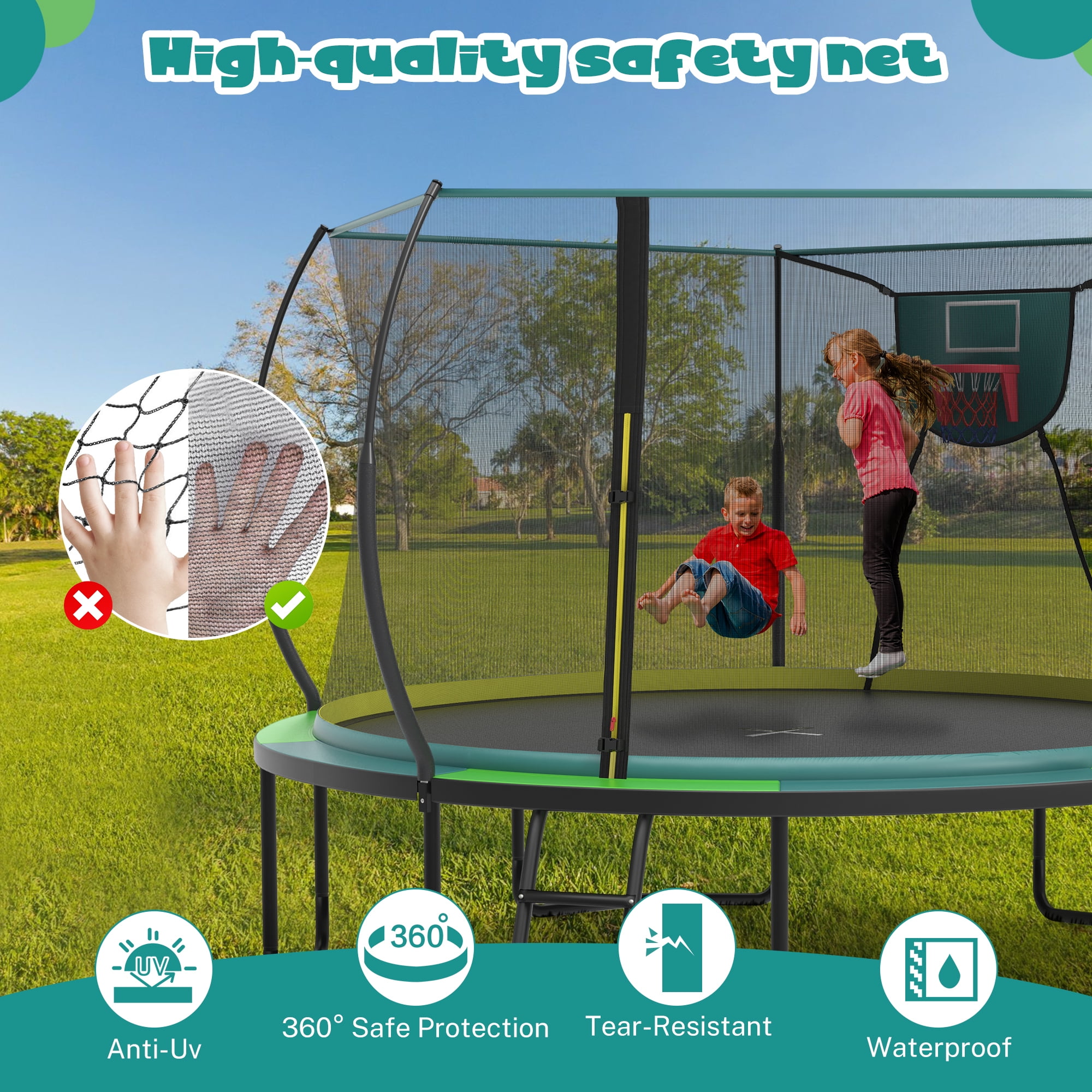 12FT Trampoline for Kids with No-gap Design, SHINPT Outdoor Trampoline with Basketball Hoop, 12FT Kids Trampoline with 1200LBS Capacity, Big Trampoline Outdoor for Backyard, Large Trampoline Outdoor