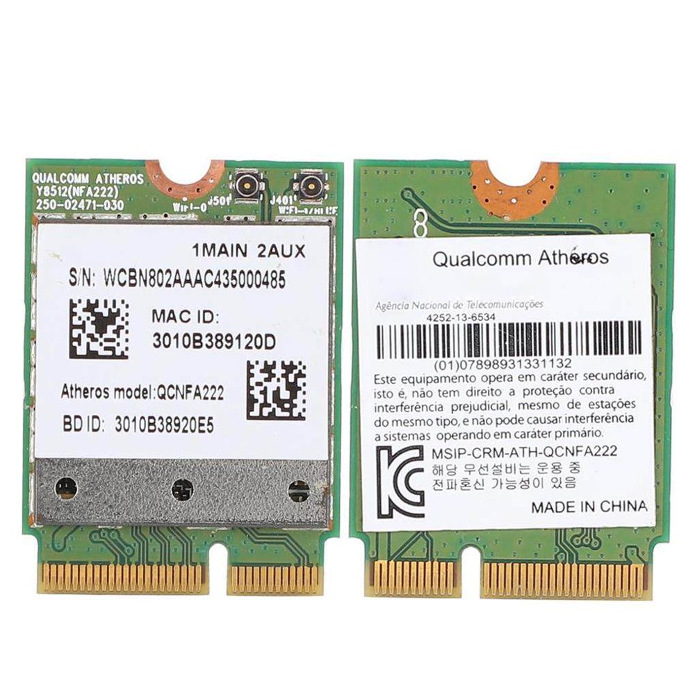 Carte WiFi Atheros QCNFA34AC Double Bande 2.4Ghz/5Ghz Avec Bluetooth - Occasion Fonctionnelle
