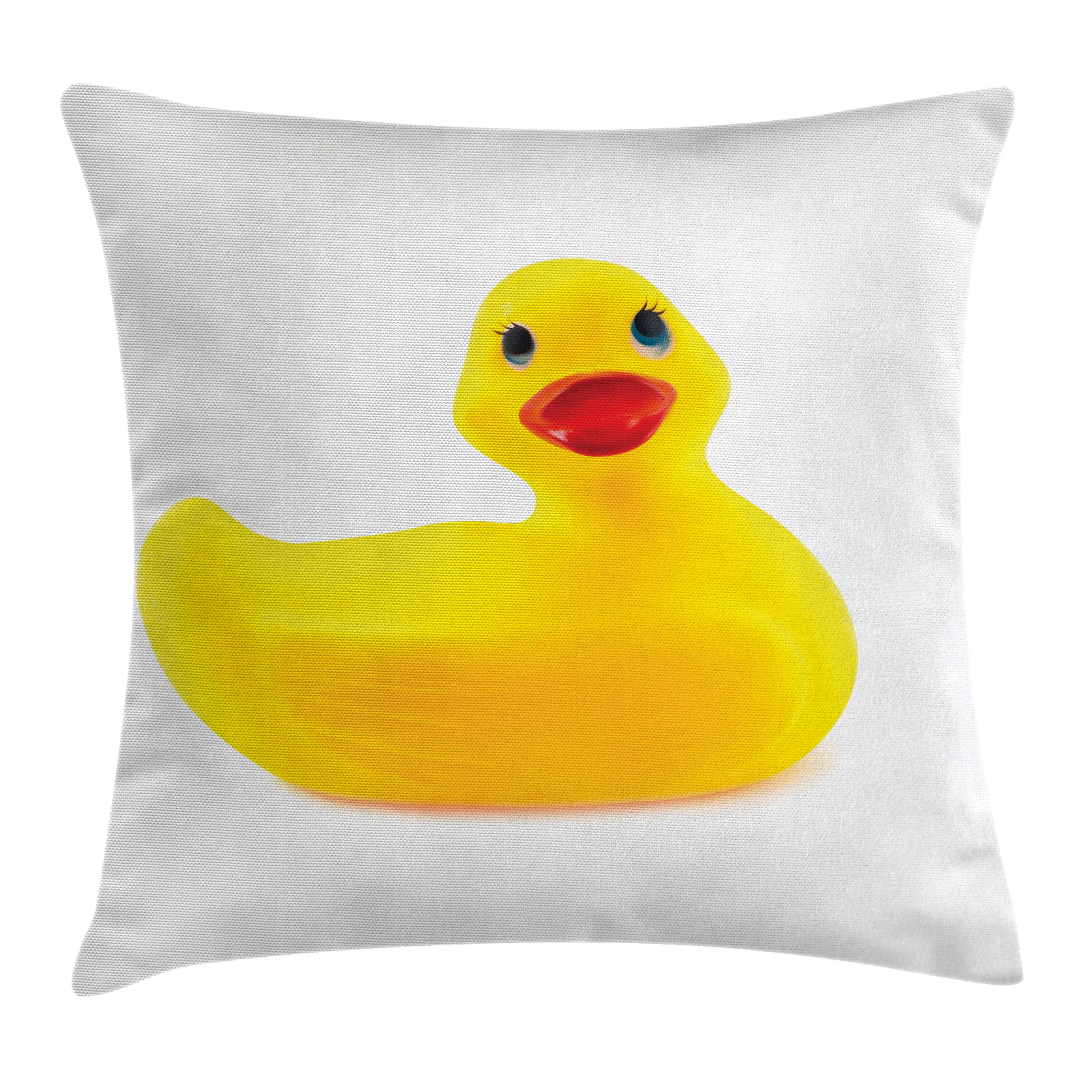 Rubber Duck Throw Pillow Cushion Cover, Yellow Squeak Ducky Toy Fun