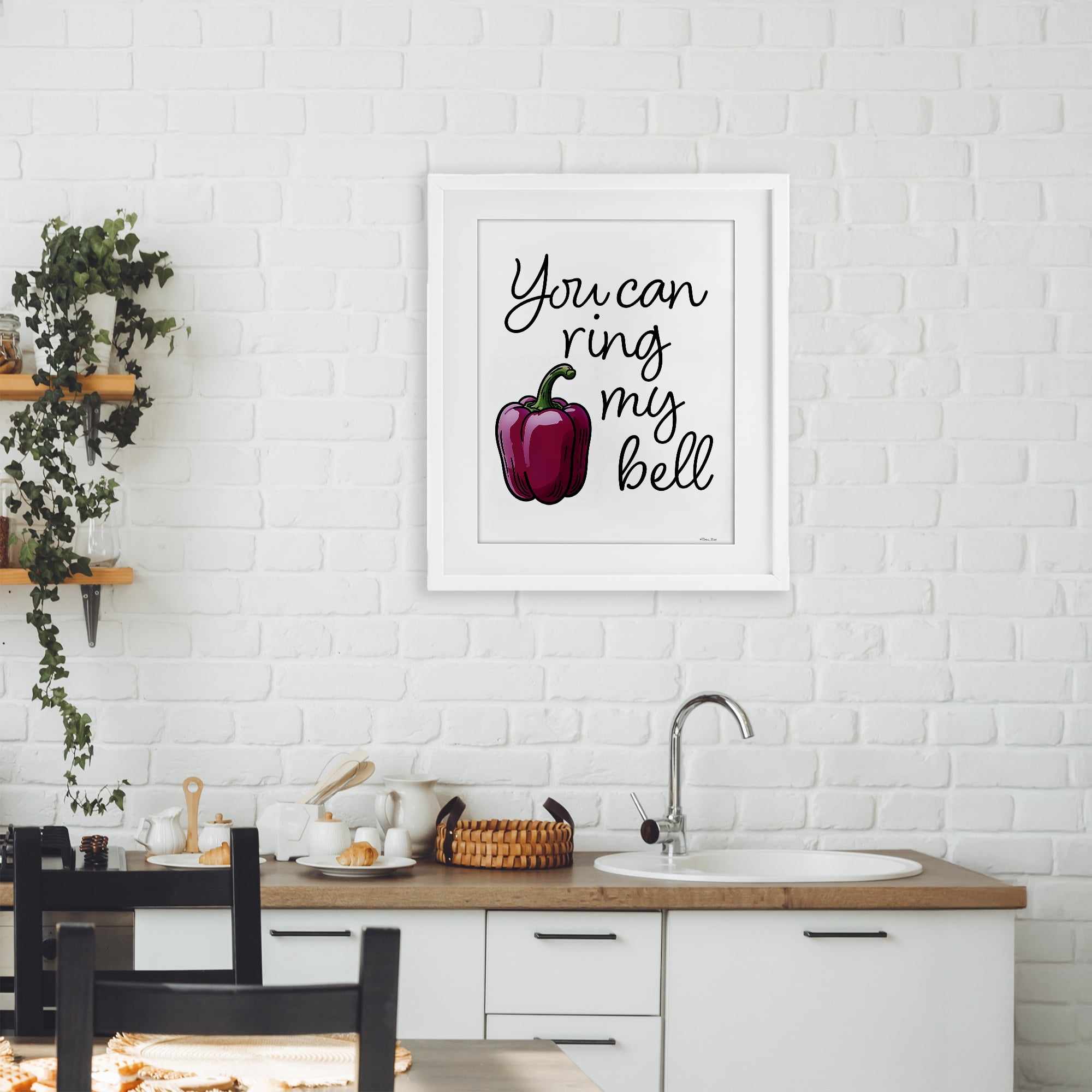 Stupell Industries Ring My Bell Pepper White Framed Print Under Glass, design by Susan Ball