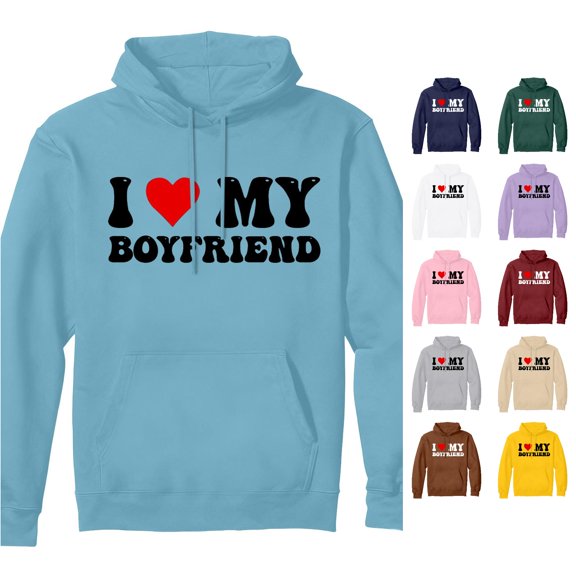 DHFJKG I Love My Boyfriend Hoodies For Women Long Sleeve Sweatshirts Fall Winter Casual Athletic Streetwear