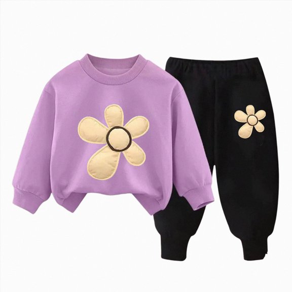 HFHAPW Kids Girl Clothes Long Sleeve Sweatshirt Pullover Tops Joggers Pants 2Pcs Fall and Winter Outfit Set,3-4 Y